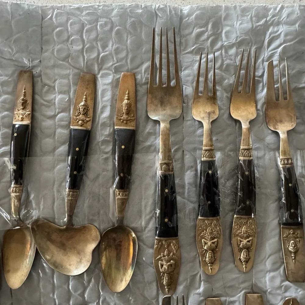 VINTAGE S. Samran Thailand Co BRASS/BRONZE FLATWARE MADE IN THAILAND 65 pieces